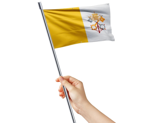 Hand holding the Vatican City flag for national celebration National Unity and Symbol