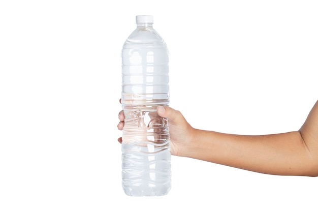 Hand holding water bottle isolated on white background. clipping paths.