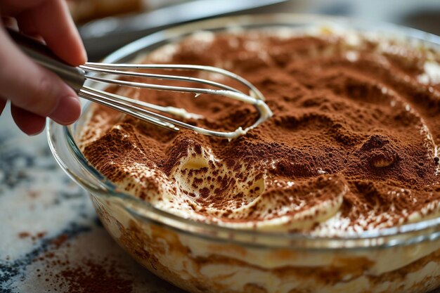 Foto sbattiglia a mano per la ricetta del tiramisu