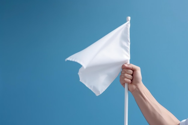 Фото Рука держит белый флаг бизнес-концепция синий фон цифровая иллюстрация generative ai