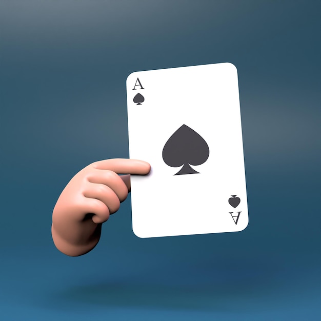 The hand holds a card with spades suit Casino element 3d render illustration