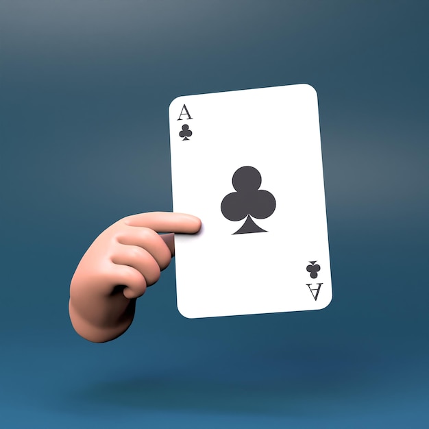 The hand holds a card with the suit of clubs Casino element 3d render illustration