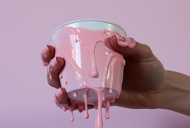 Photo hand holds a cup in the style of deconstructive