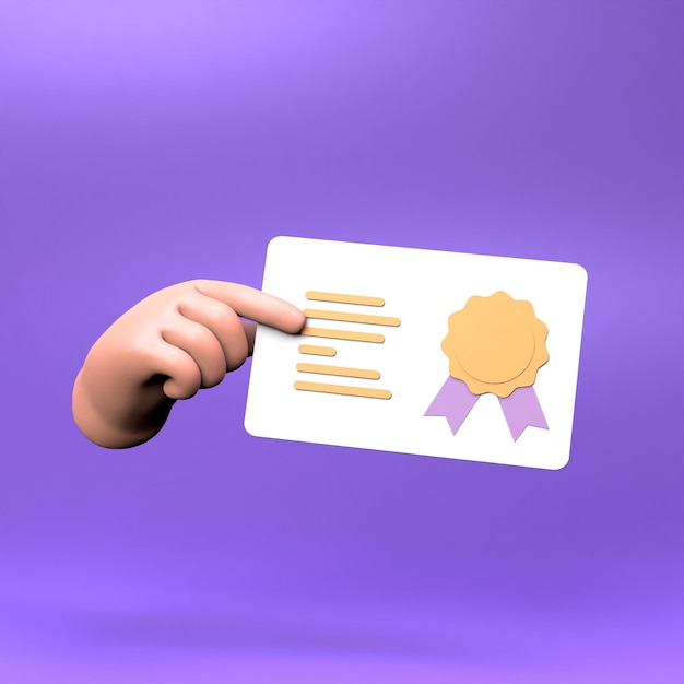 The hand holds a diploma 3d render illustration