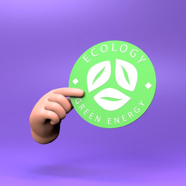 Рука держит иконку на тему экологии ЭКО и сохранения планеты 3d рендеринг иллюстрации