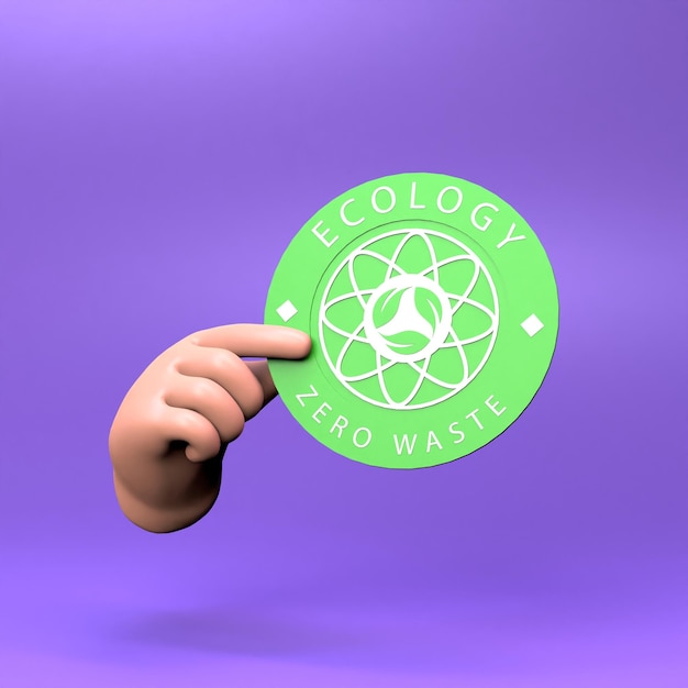 The hand holds an icon on the theme of eco ecology and conservation of the planet 3d render