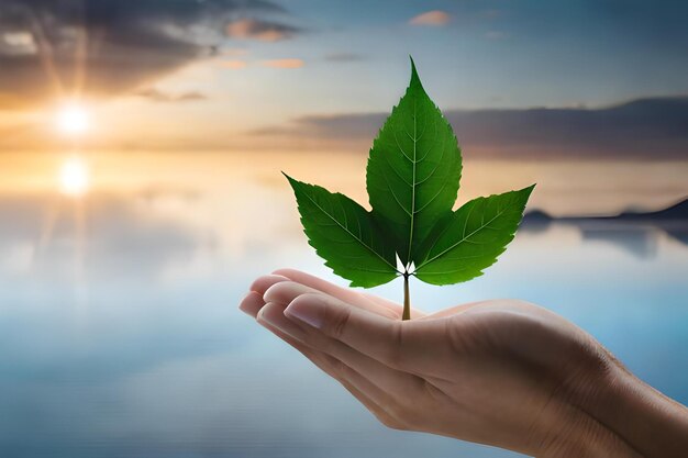 A hand holds a leaf that has the word leaf on it