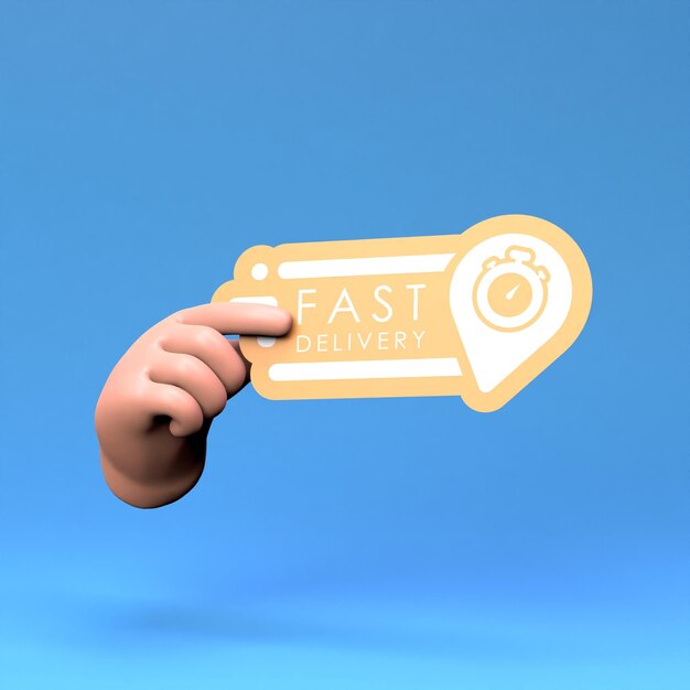 The hand holds the logo of the fast delivery 3d render illustration