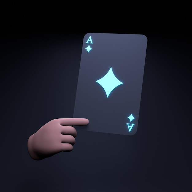 The hand holds a neon game card concept of casino poker 3d\
render illustration