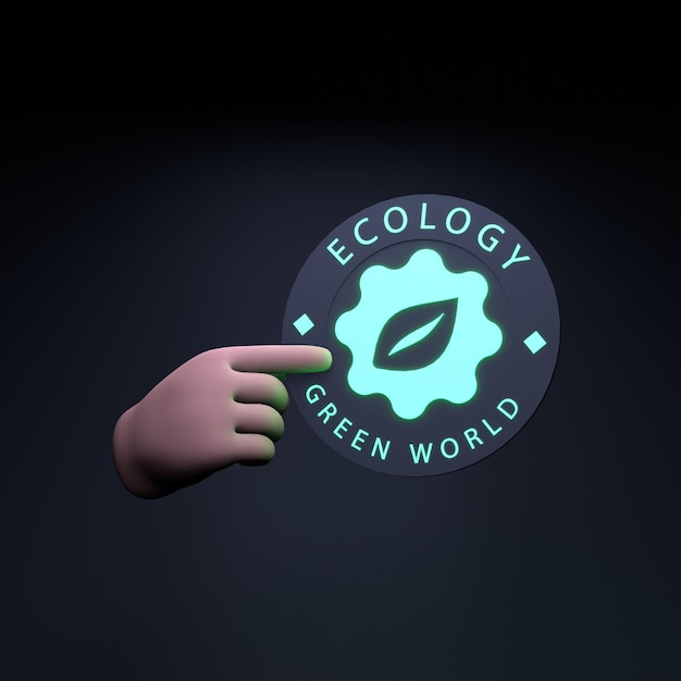 The hand holds a neon Icon on the theme of ECO ECO friendly concept 3d render