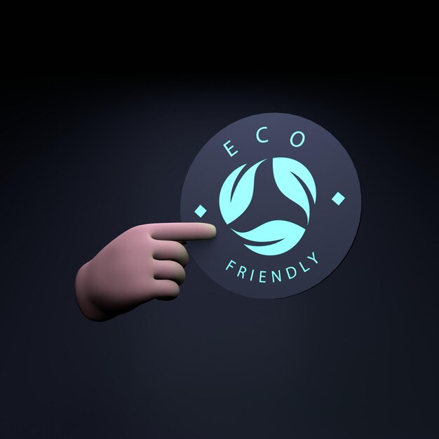 The hand holds a neon Icon on the theme of ECO Ecology and conservation of the planet 3d render illustration