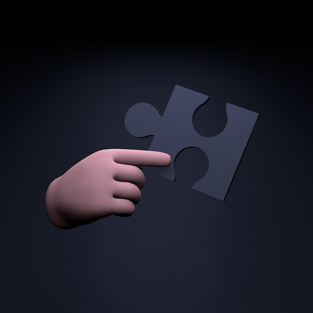 The hand holds a neon puzzle 3d render illustration