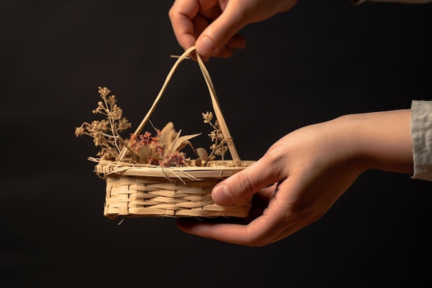 a hand holds an old paper clipped to a wooden basket with a clip for clipping