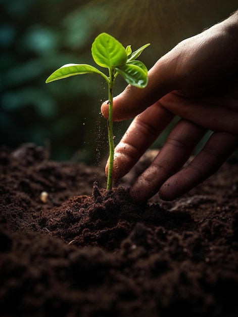 手は小さな植物を握っている