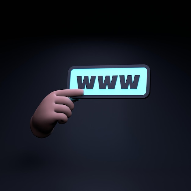 Photo the hand holds the string of the website www 3d render illustration