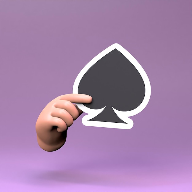 The hand holds the suit of spades Casino element 3d render illustration