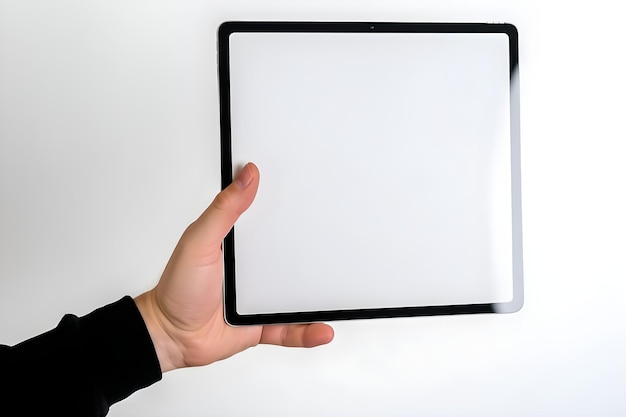 A hand holds a tablet with a white screen that says'digital'on it