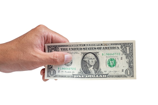 Hand holing American dollars banknotes on white background