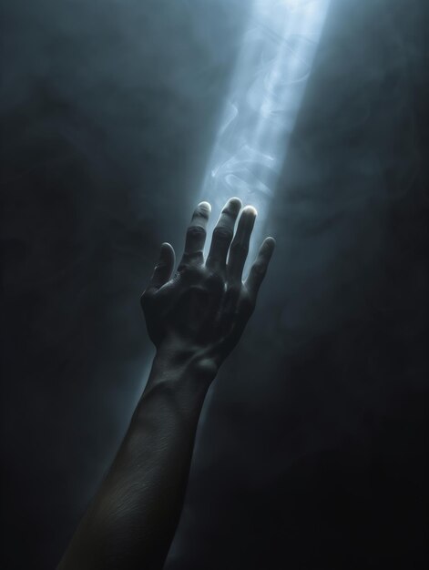 Фото Рука в темноте рука достигает луча света надежда одиночество вера депрессия концепция