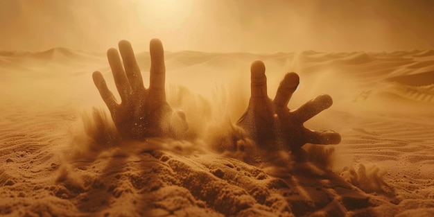 Photo a hand is buried in the sand on a beach