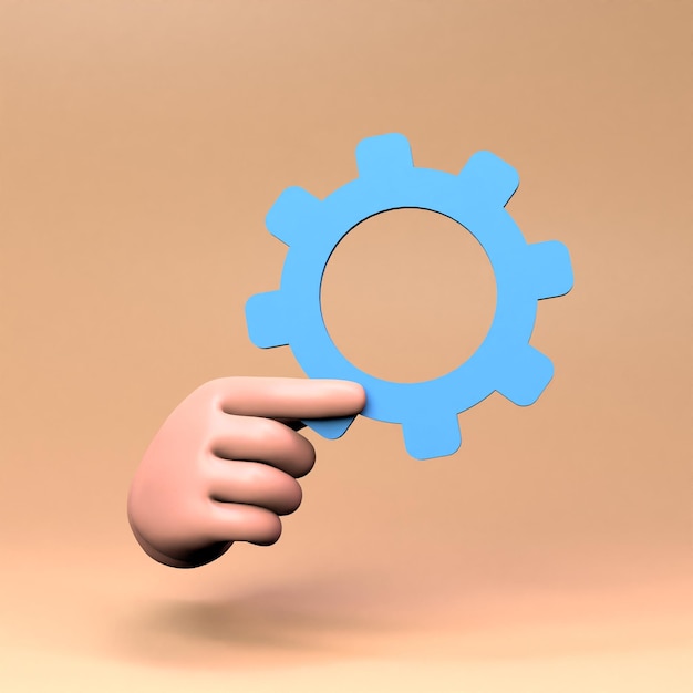 The hand is holding a gear 3D render illustration