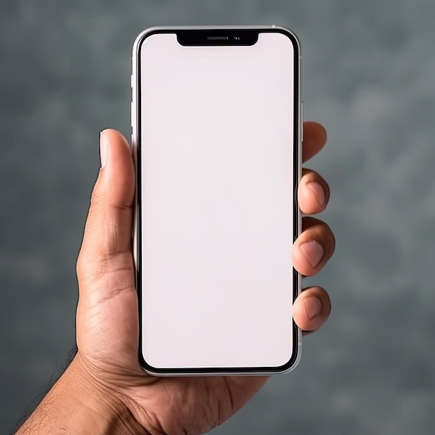 рука держит мобильный телефон с обычным белым экраном для макета бизнеса и связи