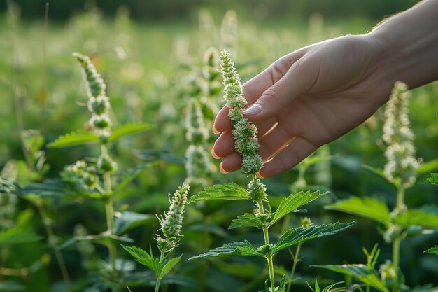 a hand is holding a plant with the words  bee  on it