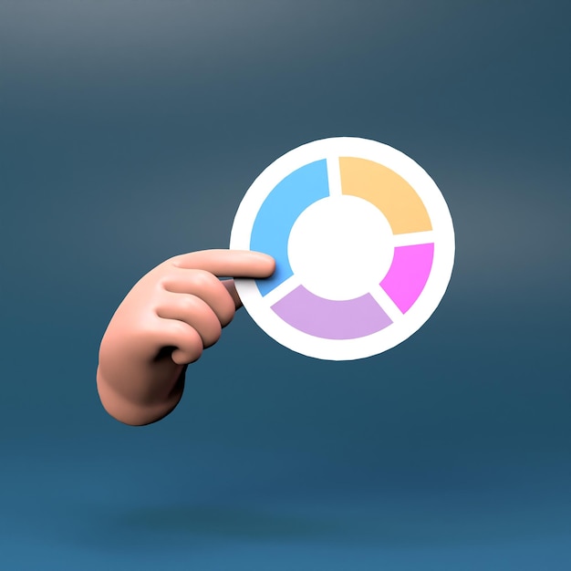 The hand is holding a round bar graph 3d render illustration