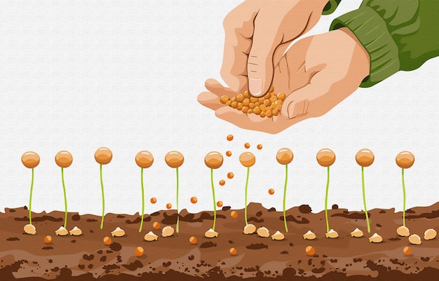 a hand is holding a seed with a plant in the background