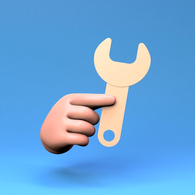 Photo the hand is holding a wrench 3d render illustration