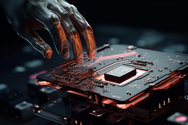 Photo a hand is touching a computer keyboard with a red light