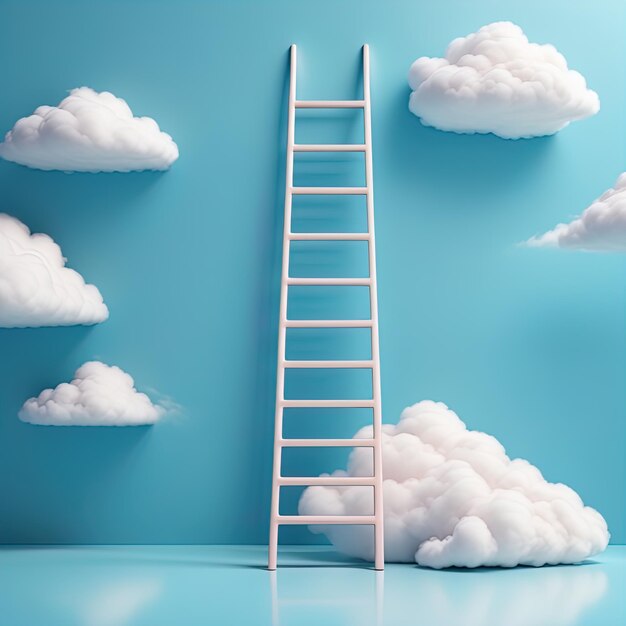 hand ladder to skyladder and cloud on blue sky background 3 d rendering