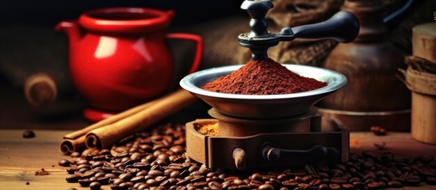 hand machine and bowl of roasted coffee beans