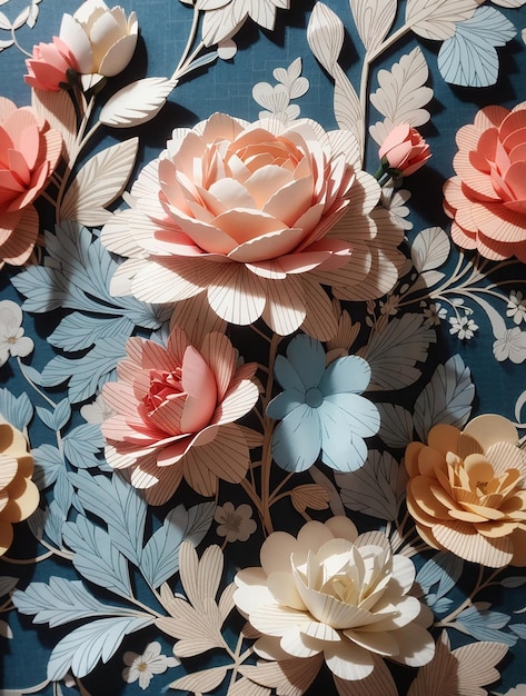 Hand made artificial flowers on wallpaper and pattern