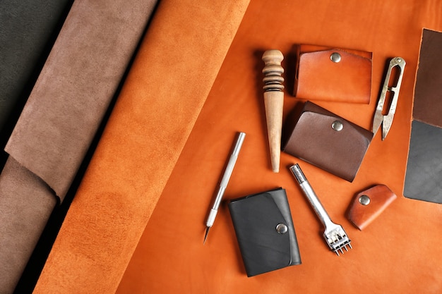 Hand made leather man accessories and tools