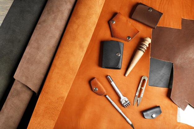 Photo hand made leather man accessories and tools