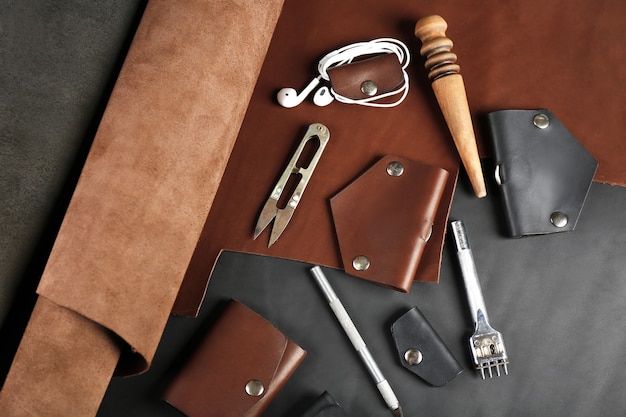 Hand made leather man accessories and tools