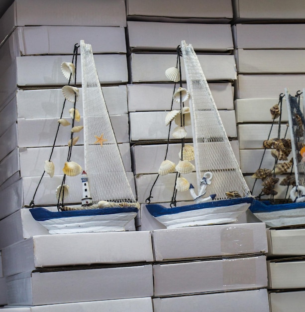 Hand made sail boats in view