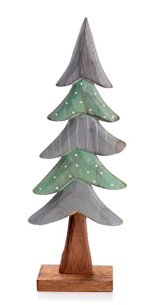 Photo hand made wooden fir tree, isolated on white
