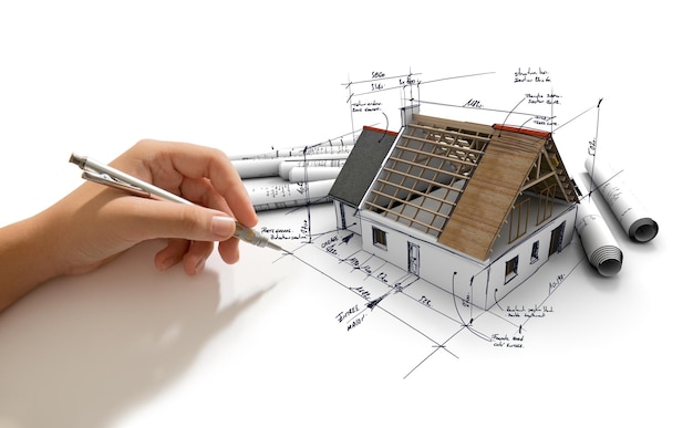 Hand making notes on an architecture model