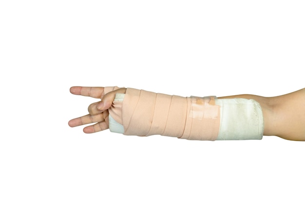 Hand making physical therapy to broken wrist from accident isolated on white backgroundclipping path