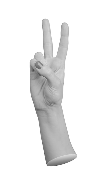 Hand making a victory sign with two fingers isolated on a white background Gesture symbolizing