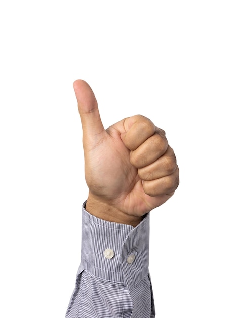 Hand man showing thumbs up on isolated white background. With clipping path.