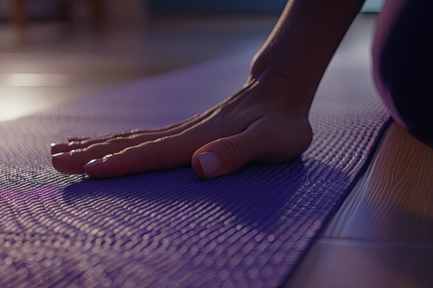 Photo hand on mat on wooden floor