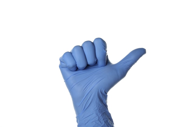 Hand in medical glove isolated on white