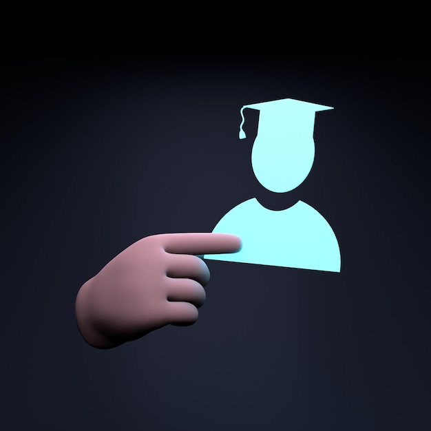 Hand met afgestudeerd neonpictogram 3d render illustratie