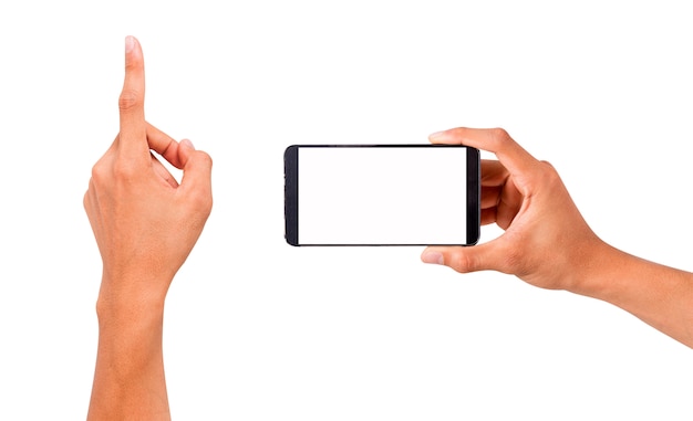 Hand met de smartphone en de hand aanraken