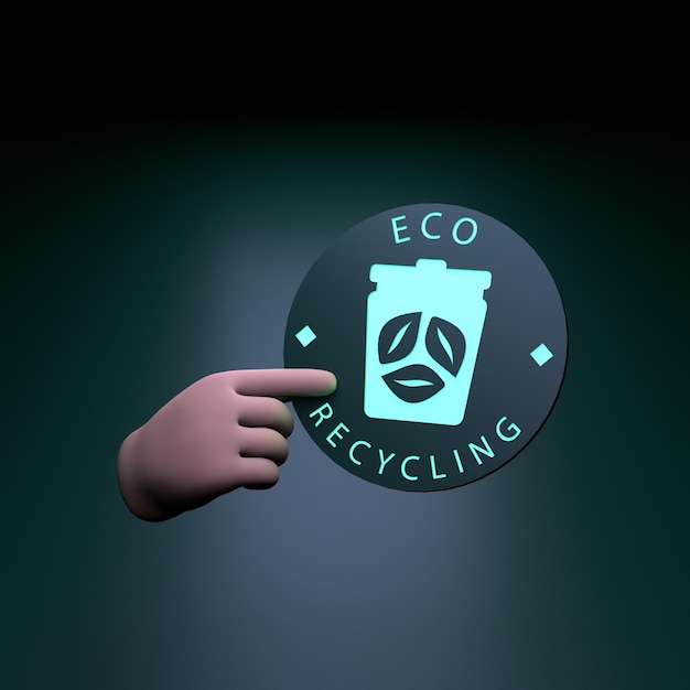 Hand met Eco Recycling Neon Icon Ecology concept 3d render illustratie