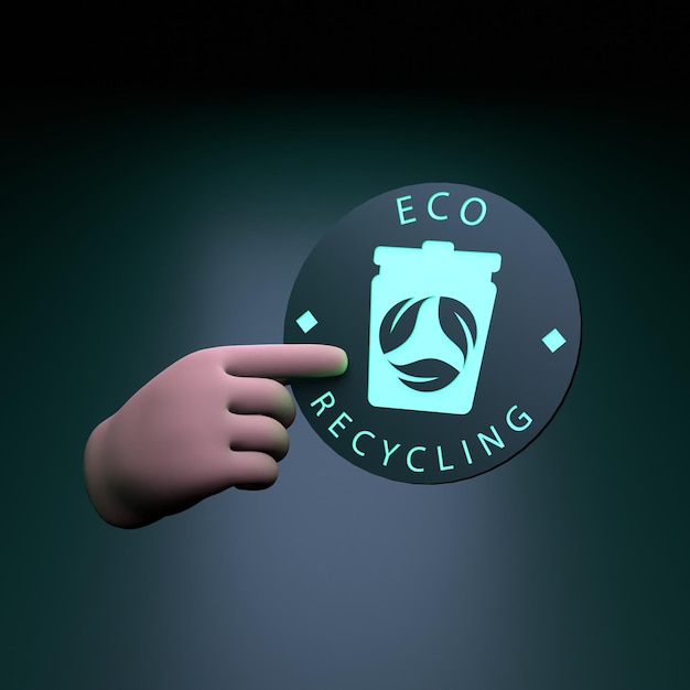 Hand met Eco Recycling Neon Icon Ecology concept 3d render illustratie