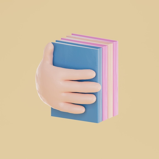 Hand met een boek Onderwijs concept 3D-rendering